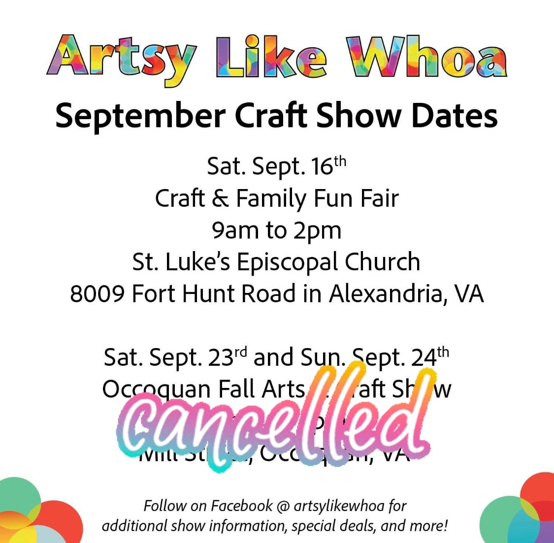 Occoquan Fall Arts & Crafts Festival Canceled Artsy Like Whoa