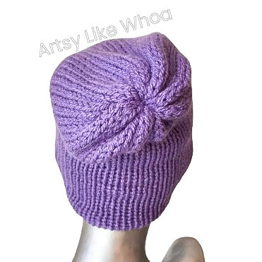 Lilac Purple Knit Hat - Slouchy or Rolled Up Brim Beanie - One Size Fits Most - Ready to Ship