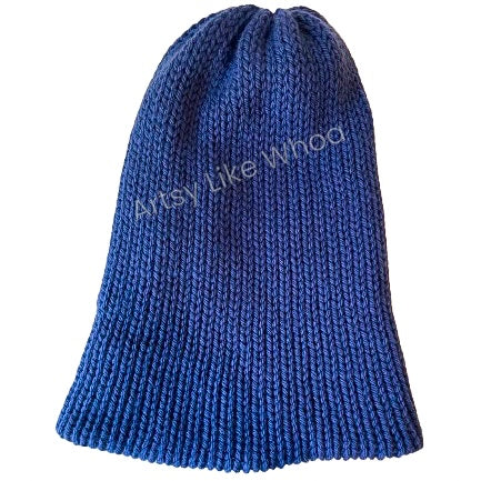 Dark Blue/Purple Knit Hat - Slouchy or Rolled Up Brim Beanie - One Size Fits Most - Ready to Ship