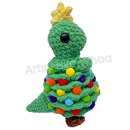 Tree-Rex - Crocheted Dinosaur T-Rex Christmas Plushie - Ready to Ship