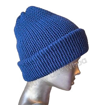 Dark Blue/Purple Knit Hat - Slouchy or Rolled Up Brim Beanie - One Size Fits Most - Ready to Ship