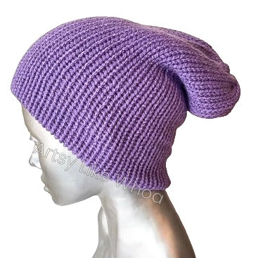 Lilac Purple Knit Hat - Slouchy or Rolled Up Brim Beanie - One Size Fits Most - Ready to Ship