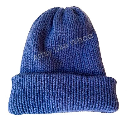 Dark Blue/Purple Knit Hat - Slouchy or Rolled Up Brim Beanie - One Size Fits Most - Ready to Ship