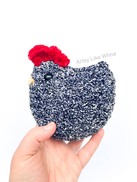 Large Black and White Speckled Chicken - Crocheted Toy - Amigurumi - Ready to Ship