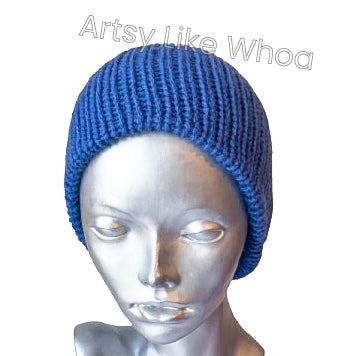 Blue Knit Hat - Slouchy or Rolled Brim Beanie - Fits Small (best for kids or petite teens) - Ready to Ship