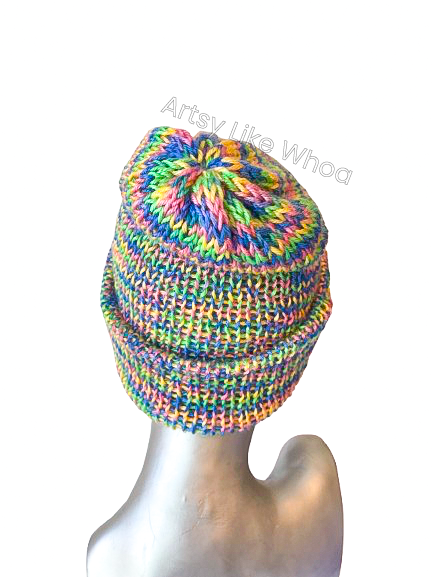 Pastel Rainbow Knit Hat - Slouchy or Rolled Up Brim Beanie - One Size Fits Most - Ready to Ship