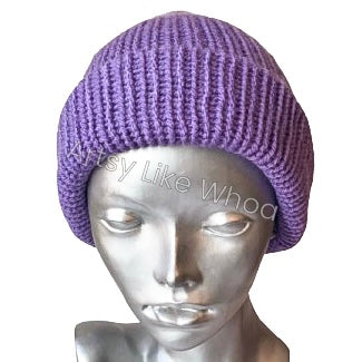 Lilac Purple Knit Hat - Slouchy or Rolled Up Brim Beanie - One Size Fits Most - Ready to Ship