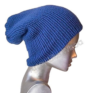 Dark Blue/Purple Knit Hat - Slouchy or Rolled Up Brim Beanie - One Size Fits Most - Ready to Ship