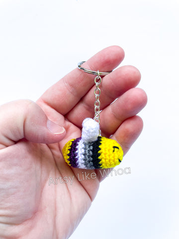 LGBTQIA+ Bee Keychain - Asexual/Ace - Crocheted Accessory for Backpacks, Purses and Keys - Ready to Ship
