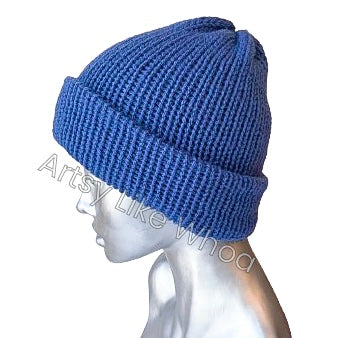 Blue Knit Hat - Slouchy or Rolled Brim Beanie - Fits Small (best for kids or petite teens) - Ready to Ship