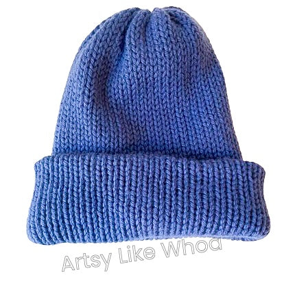 Blue Knit Hat - Slouchy or Rolled Brim Beanie - Fits Small (best for kids or petite teens) - Ready to Ship