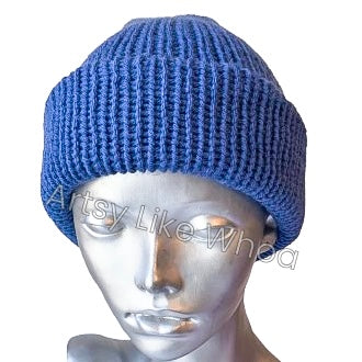 Blue Knit Hat - Slouchy or Rolled Brim Beanie - Fits Small (best for kids or petite teens) - Ready to Ship