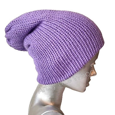 Lilac Purple Knit Hat - Slouchy or Rolled Up Brim Beanie - One Size Fits Most - Ready to Ship