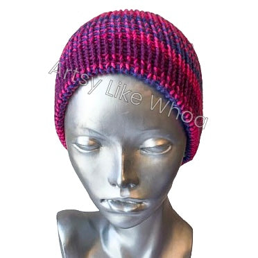 Pink Purple and Blue Knit Hat - Slouchy or Rolled Brim Beanie - Fits Small (kids and petite teens) - Ready to Ship