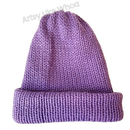 Lilac Purple Knit Hat - Slouchy or Rolled Up Brim Beanie - One Size Fits Most - Ready to Ship