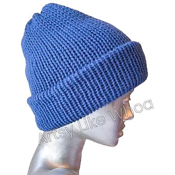 Blue Knit Hat - Slouchy or Rolled Brim Beanie - Fits Small (best for kids or petite teens) - Ready to Ship