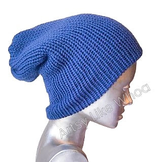 Blue Knit Hat - Slouchy or Rolled Brim Beanie - Fits Small (best for kids or petite teens) - Ready to Ship