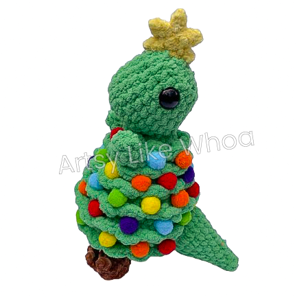 Tree-Rex - Crocheted Dinosaur T-Rex Christmas Plushie - Ready to Ship
