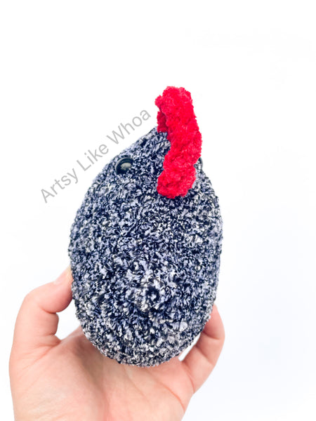 Large Black and White Speckled Chicken - Crocheted Toy - Amigurumi - Ready to Ship