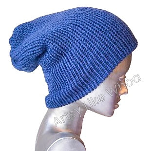 Blue Knit Hat - Slouchy or Rolled Brim Beanie - Fits Small (best for kids or petite teens) - Ready to Ship