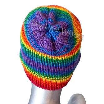 Bright Rainbow Knit Hat - Slouchy or Rolled Up Brim Beanie - Fits Small - Ready to Ship