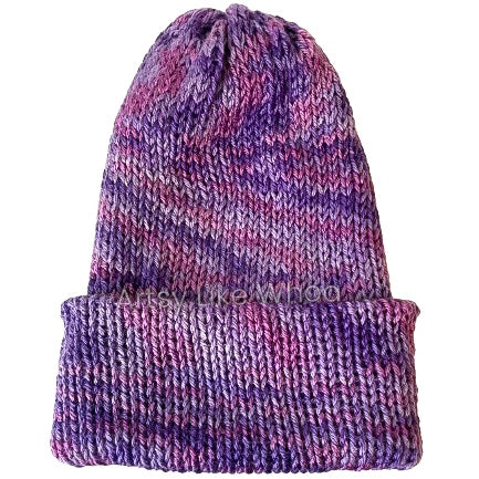 Purple Knit Hat - Slouchy or Rolled Up Brim Beanie - One Size Fits Most- Ready to Ship