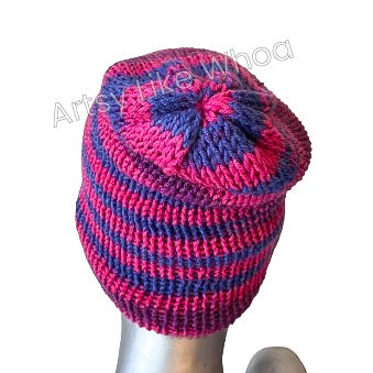 Pink Purple and Blue Knit Hat - Slouchy or Rolled Brim Beanie - Fits Small (kids and petite teens) - Ready to Ship