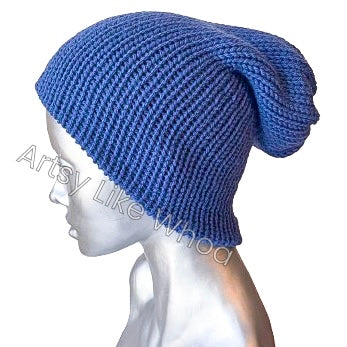 Blue Knit Hat - Slouchy or Rolled Brim Beanie - Fits Small (best for kids or petite teens) - Ready to Ship