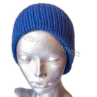 Dark Blue/Purple Knit Hat - Slouchy or Rolled Up Brim Beanie - One Size Fits Most - Ready to Ship