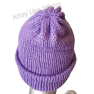 Lilac Purple Knit Hat - Slouchy or Rolled Up Brim Beanie - One Size Fits Most - Ready to Ship