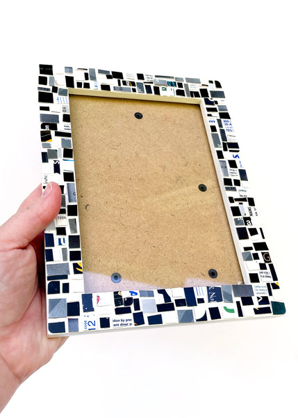 Gift Card Mosaic Picture Frame - Black, White, and Gray on White Frame - Holds 5" x 7" Photo