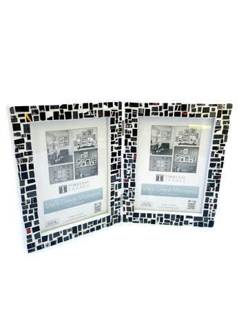 Gift Card Mosaic Picture Frame - Black on White Frame - Holds Two 4" x 6" Photos