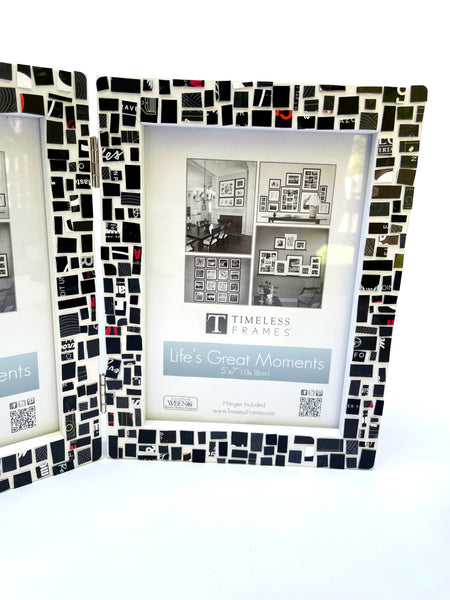 Gift Card Mosaic Picture Frame - Black on White Frame - Holds Two 4" x 6" Photos