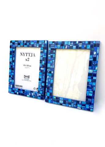 Gift Card Mosaic Picture Frames - Set of Two Blue on Blue Frames - Holds 5" x 7" Photos