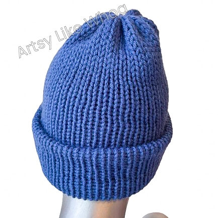 Blue Knit Hat - Slouchy or Rolled Brim Beanie - Fits Small (best for kids or petite teens) - Ready to Ship