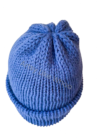 Blue Knit Hat - Slouchy or Rolled Brim Beanie - Fits Small (best for kids or petite teens) - Ready to Ship