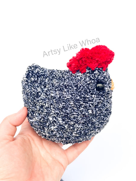 Large Black and White Speckled Chicken - Crocheted Toy - Amigurumi - Ready to Ship