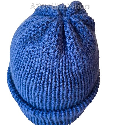 Dark Blue/Purple Knit Hat - Slouchy or Rolled Up Brim Beanie - One Size Fits Most - Ready to Ship