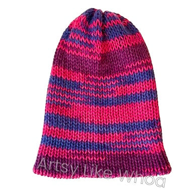 Pink Purple and Blue Knit Hat - Slouchy or Rolled Brim Beanie - Fits Small (kids and petite teens) - Ready to Ship