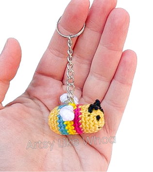 LGBTQIA+ Bee Keychain - Pansexual - Crocheted Accessory for Backpacks, Purses and Keys - Ready to Ship