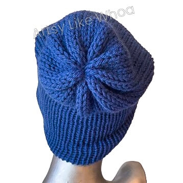 Dark Blue/Purple Knit Hat - Slouchy or Rolled Up Brim Beanie - One Size Fits Most - Ready to Ship