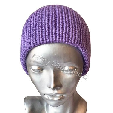 Lilac Purple Knit Hat - Slouchy or Rolled Up Brim Beanie - One Size Fits Most - Ready to Ship