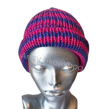 Pink Purple and Blue Knit Hat - Slouchy or Rolled Brim Beanie - Fits Small (kids and petite teens) - Ready to Ship