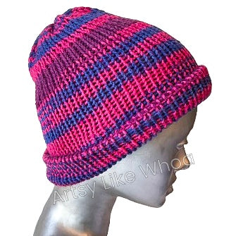 Pink Purple and Blue Knit Hat - Slouchy or Rolled Brim Beanie - Fits Small (kids and petite teens) - Ready to Ship