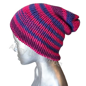 Pink Purple and Blue Knit Hat - Slouchy or Rolled Brim Beanie - Fits Small (kids and petite teens) - Ready to Ship