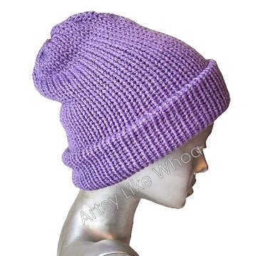 Lilac Purple Knit Hat - Slouchy or Rolled Up Brim Beanie - One Size Fits Most - Ready to Ship