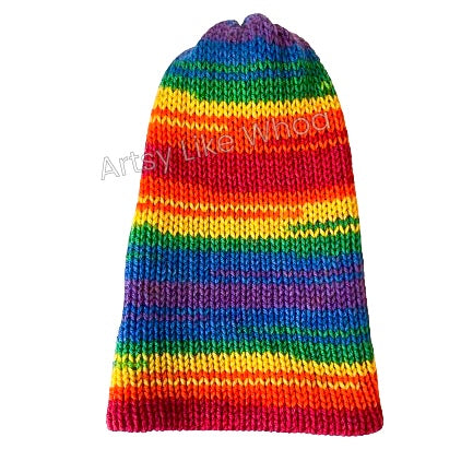 Bright Rainbow Knit Hat - Slouchy or Rolled Up Brim Beanie - Fits Small - Ready to Ship