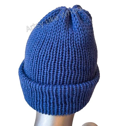 Dark Blue/Purple Knit Hat - Slouchy or Rolled Up Brim Beanie - One Size Fits Most - Ready to Ship