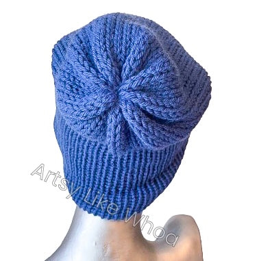 Blue Knit Hat - Slouchy or Rolled Brim Beanie - Fits Small (best for kids or petite teens) - Ready to Ship