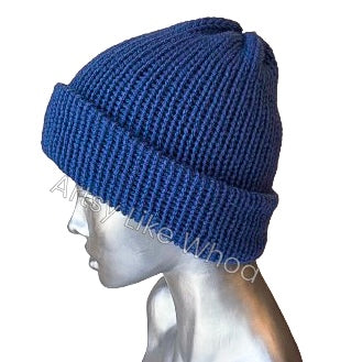 Dark Blue/Purple Knit Hat - Slouchy or Rolled Up Brim Beanie - One Size Fits Most - Ready to Ship